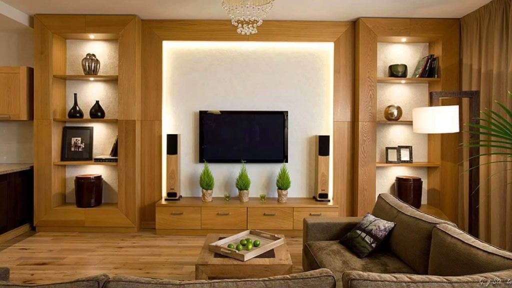 طراحی دیوار پذیرایی با چوب