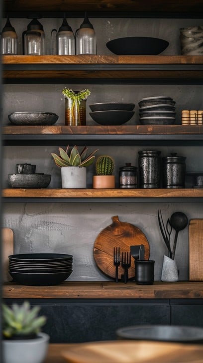 organized kitchen shelves stockcake