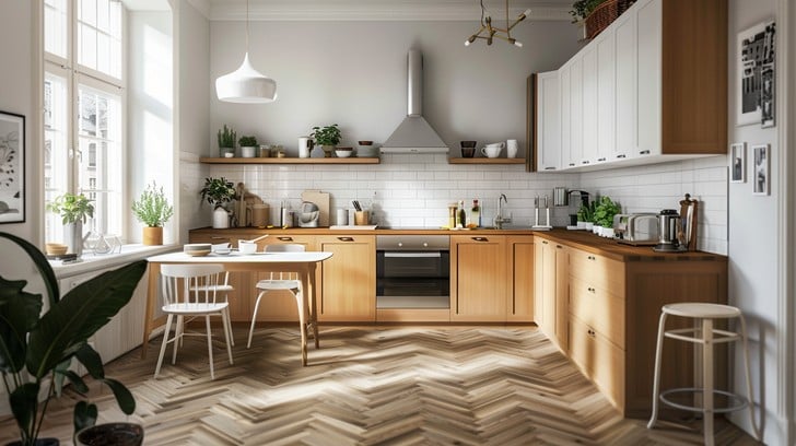 sunny kitchen interior stockcake 1