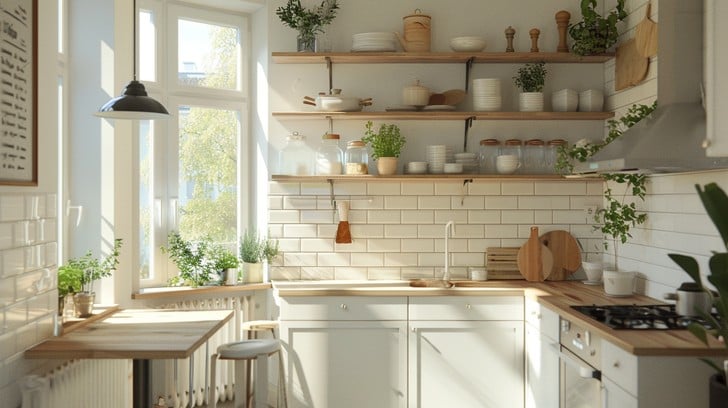 sunny kitchen interior stockcake